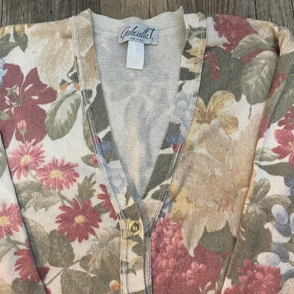 Gabriella T. Floral Cardigan Sweater Made in Italy Button Long Sleeve Women's M‎